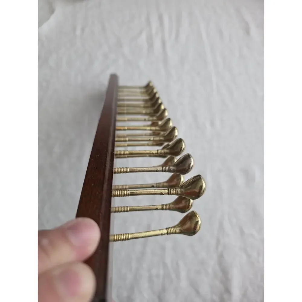 Vintage Brass Golf Club Peg Hanger Wood Tie Rack Wall Mount Scarf Belt